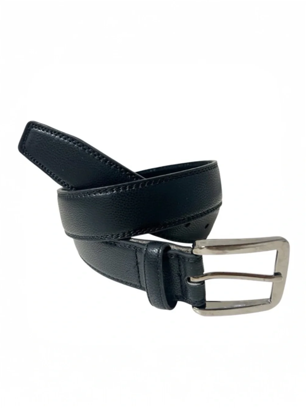 NWT Revonah Black Pebbled Leather Men's Belt Sz S Silver Tone Buckle